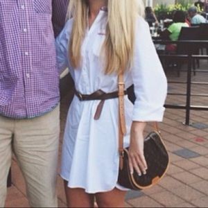 JCrew White Embroidered Red Tunic Shirtdress. Sz.L